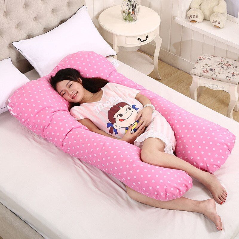 Almohada de apoyo para dormir de algodón para mujeres embarazadas, cojín de maternidad con estampado de conejo en forma de U, para dormir en el lado del embarazo: Pink Dot