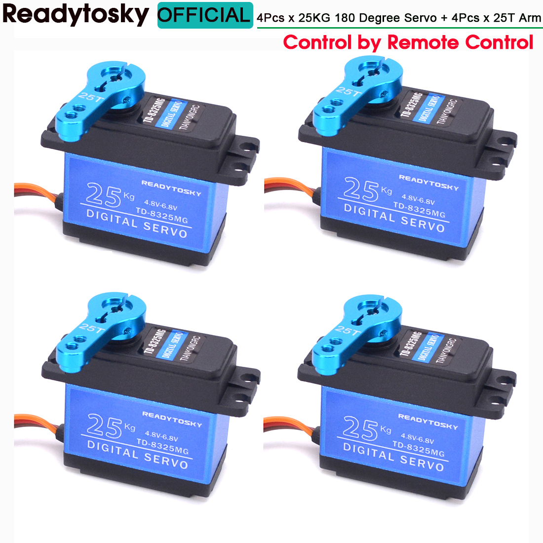 20kg TD8120MG / 25kg TD8325MG Hohe Drehmoment Kernlosen Motor Servo Wasserdichte Digital 180 Grad Servo control durch Fernbedienung control: 4x25KG  4x 25T Arm