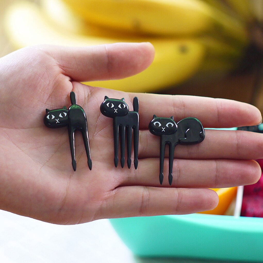 Offre spéciale 6 pièces/ensemble noir chat fruits fourchette chaton déjeuner Garfo dessin animé enfants nourriture Mini pics