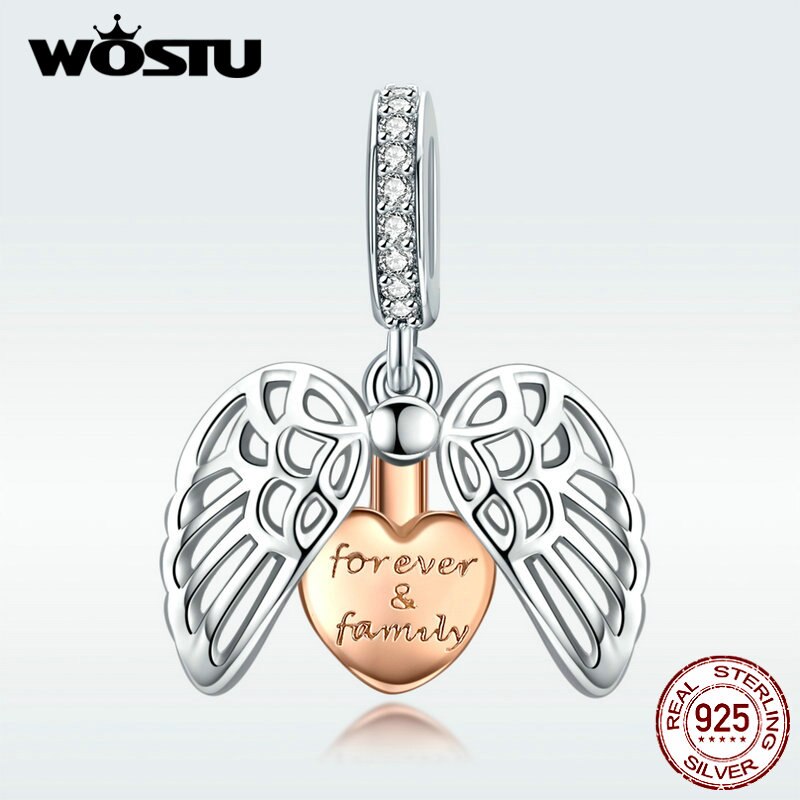 WOSTU Neue 925 Sterling Silber Charms Familie Für Immer Mit Engel Flügel Anhänger Fit Original Armband CQC1299