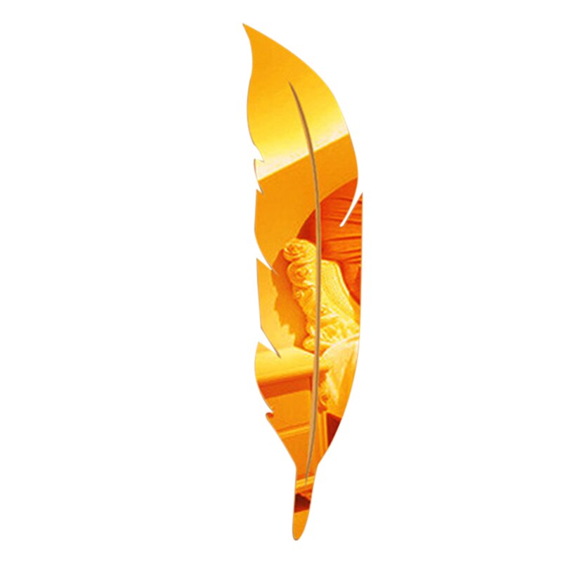 Removable 3D DIY Feather Mirror Wall Stickers Decal Art Vinyl Room Decor GW 1Pcs Feather mirror wall paste Mirror Wall Sticker: Gold-15.3x72cm