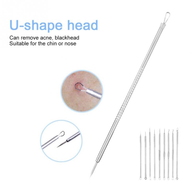 Blackhead Removal 9PCS Set Stainless Steel Needle Extractor Tweezers Comedone Pimple Removal Cleaning Tool