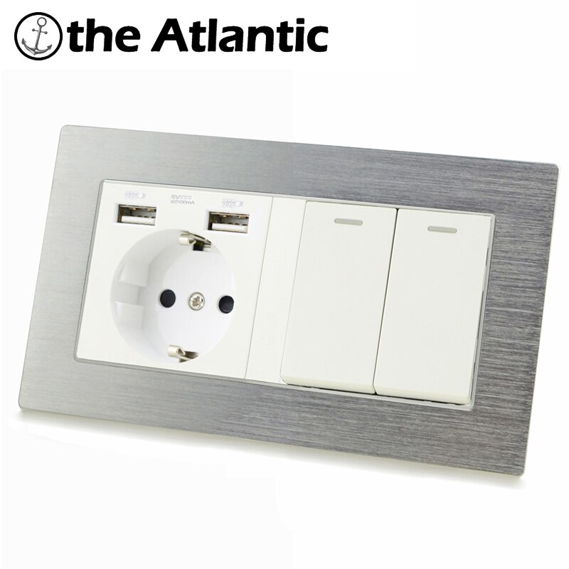 Atlectric DE alimentación DE enchufe DE la UE toma USB DE pared Puerto 1, 2, 3, 4 luz interruptor basculante doble zócalo DE salida 146mm * 86mm interruptor pared,pulsador,sensor de movimiento luz,swich
