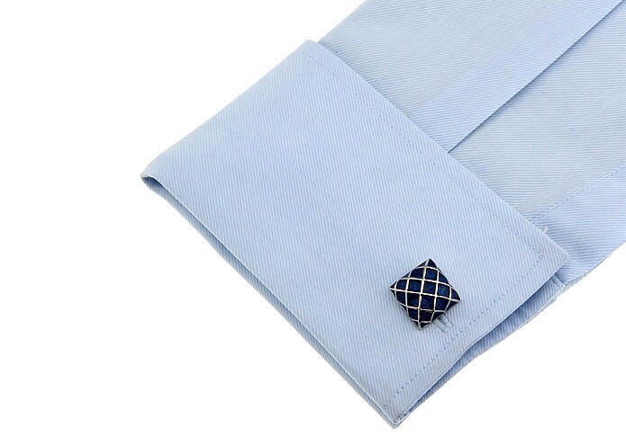 Classic Business Style Square Blue Plaid Cufflinks Enamel Cufflink Cuff Links Classic Men's Accessories