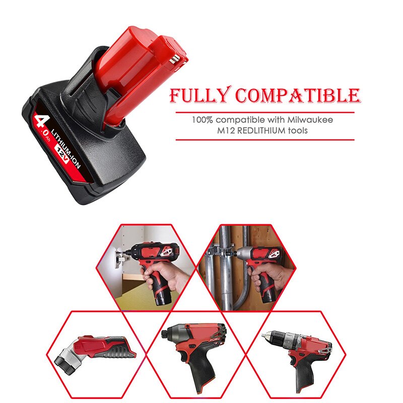12v 6.0ah milwaukee-yhteensopiva litiumioniakku  m12 xc 48-11-2420 48-11-2450 48-11-2460 48-11-2411 akkutyökalut  l50