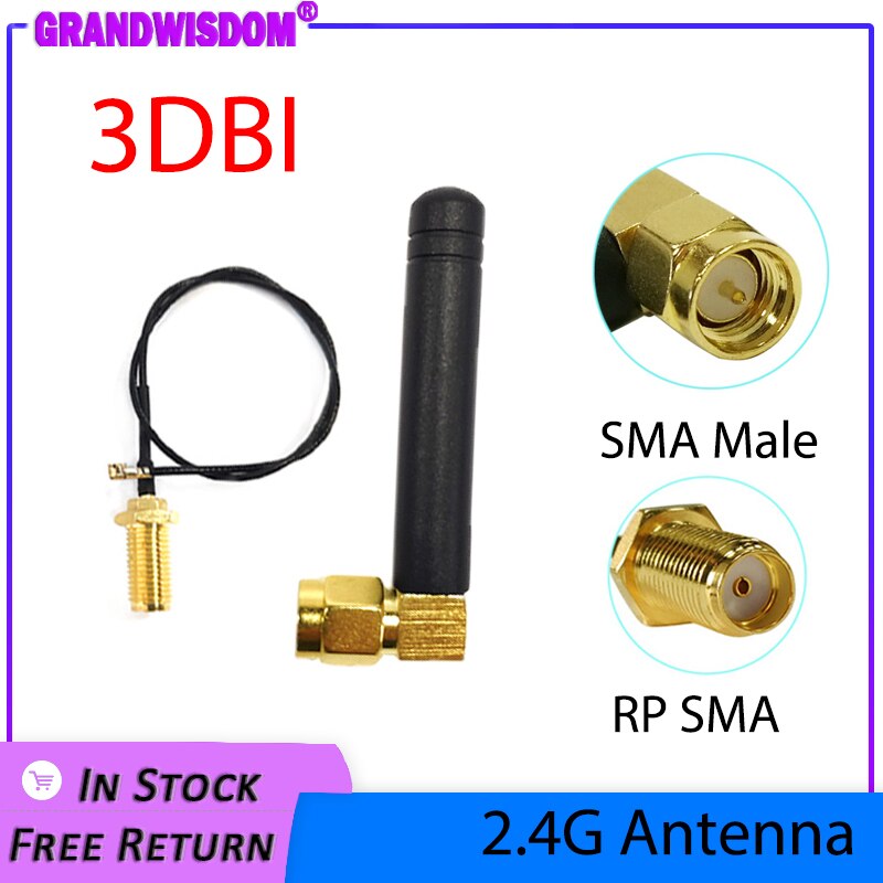 Grandwisdom 1/2/5Pcs 2.4G Antenne 3dbi Sma Male Wlan Wifi 2.4Ghz Antene Ipx Ipex 1 Sma Vrouwelijke Pigtail Verlengkabel Iot Antena