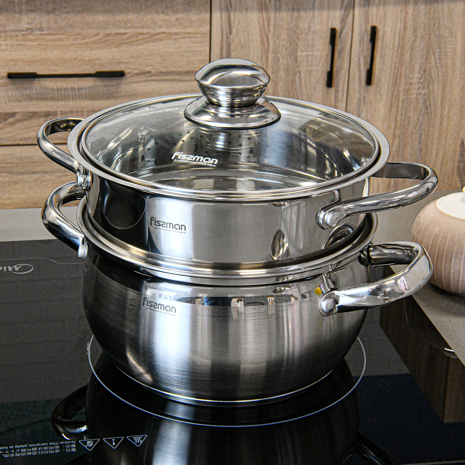 FISSMAN Stainless Steel Insert Steamer with Side Handle Steaming Basket