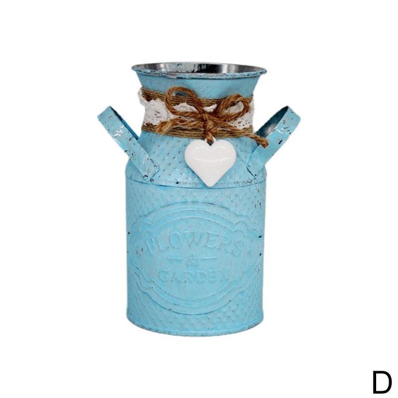 Maceta redonda para flores para sala de estar, jarrón con personalidad, adornos de estilo Pastoral, jarrón decorativo artesanal de hierro forjado: D