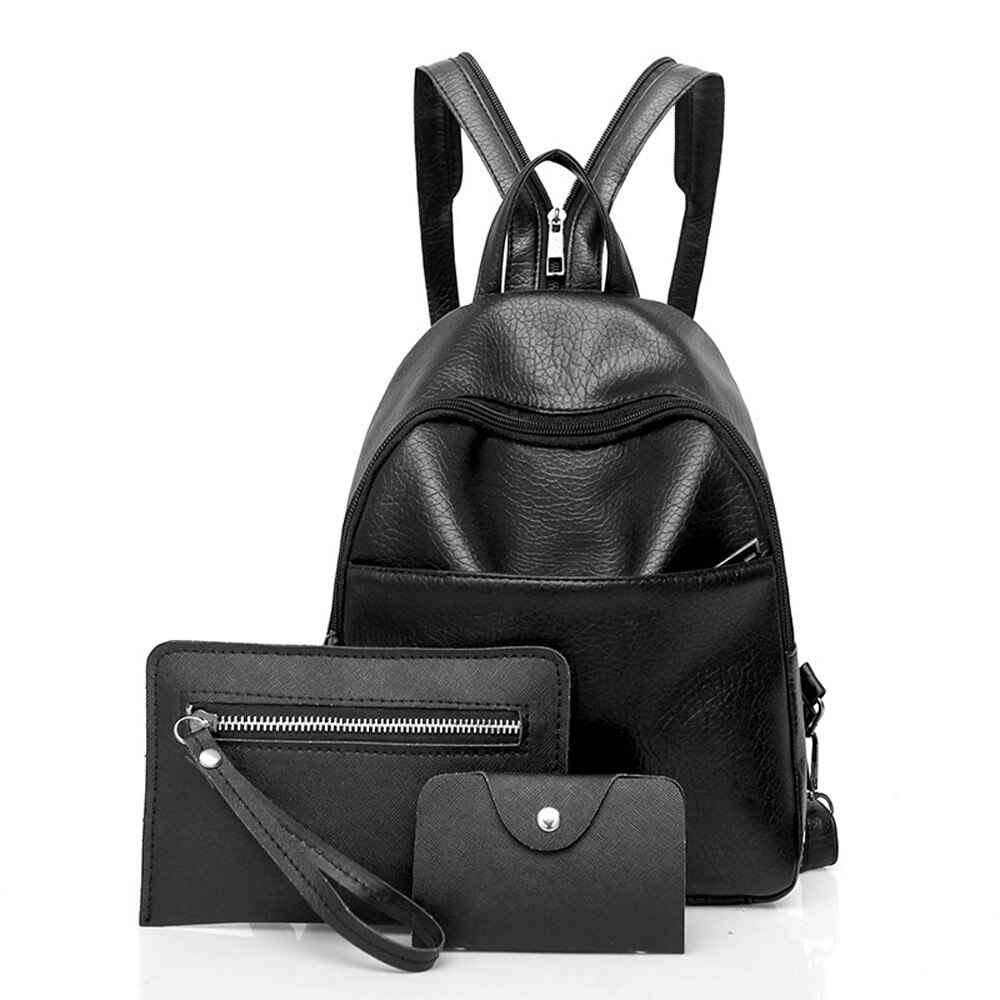 CONEED Ladies Leather three-piece Backpack Shoulder Bag Purse Black Women Backpack Oc17: Default Title