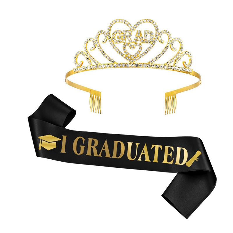 2024 Gegradueerde Satijnen Sjerp Glitter Kroon Voor Afstudeerfeest Decoratie Ballonnen Fotocabine Rekwisieten Bachelor Graduate Benodigdheden: Olijf