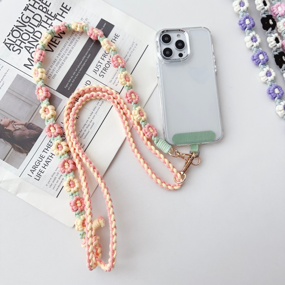 Handgemaakt Madeliefje Verstelbare Lengte Geweven Riem Universele Telefoonband Handgeweven Daisy Bloem Mobiele Telefoon Tas Cross-Body Lanyard