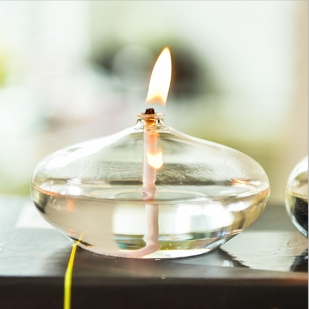Lampe de Table en verre avec vraie flamme, huile de cheminée Bio, décoration de la maison
