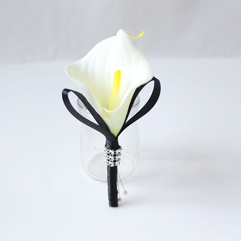YO CHO-Flor Artificial para hombre, flor de lirio de Cala Blanca, broche para novio, alfiler, alfiler, de boda, ramillete de Lirio: Default Title