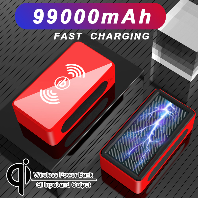 99000mAh Qi Solar Wireless Power Bank Portable Large Capacity With 4USB Ports Outdoor Fast Chargging For Samsung Xiaomi Iphone
