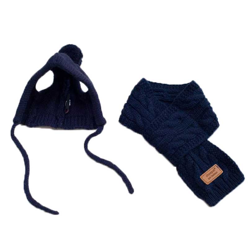 Hoed Voor Honden Winter Warm Stripes Gebreide Muts + Sjaal Kraag Puppy Luxe Breien Accessoires Sets Kostuum Kerst Kostuum: navyblue / M