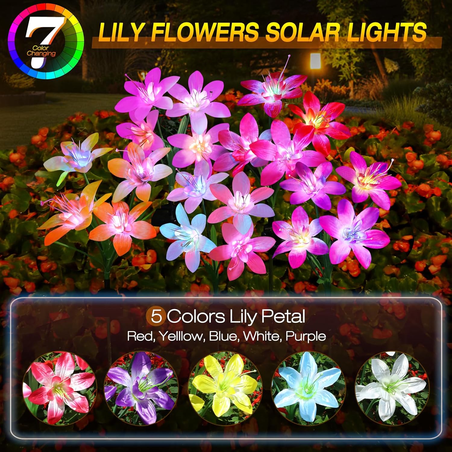 Luces solares para jardín al aire libre, gradiente de arco iris, 4 cabezales, luces LED grandes para césped, luces decorativas impermeables para patio y terraza