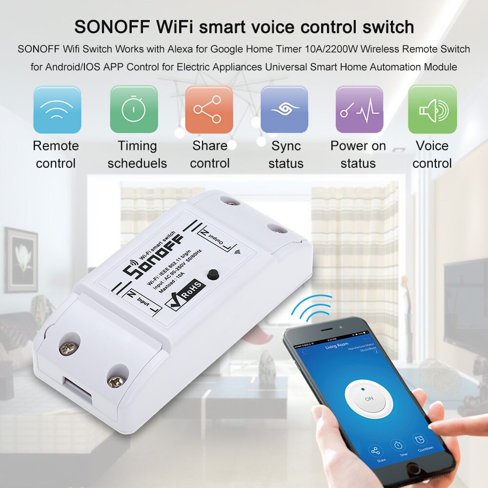 2/3/4/5/6/8/10pcs SONOFF Basic Wifi Switch for Alexa Google Home Timer 10A/2200W Wireless Remote Switch Smart Automation Module