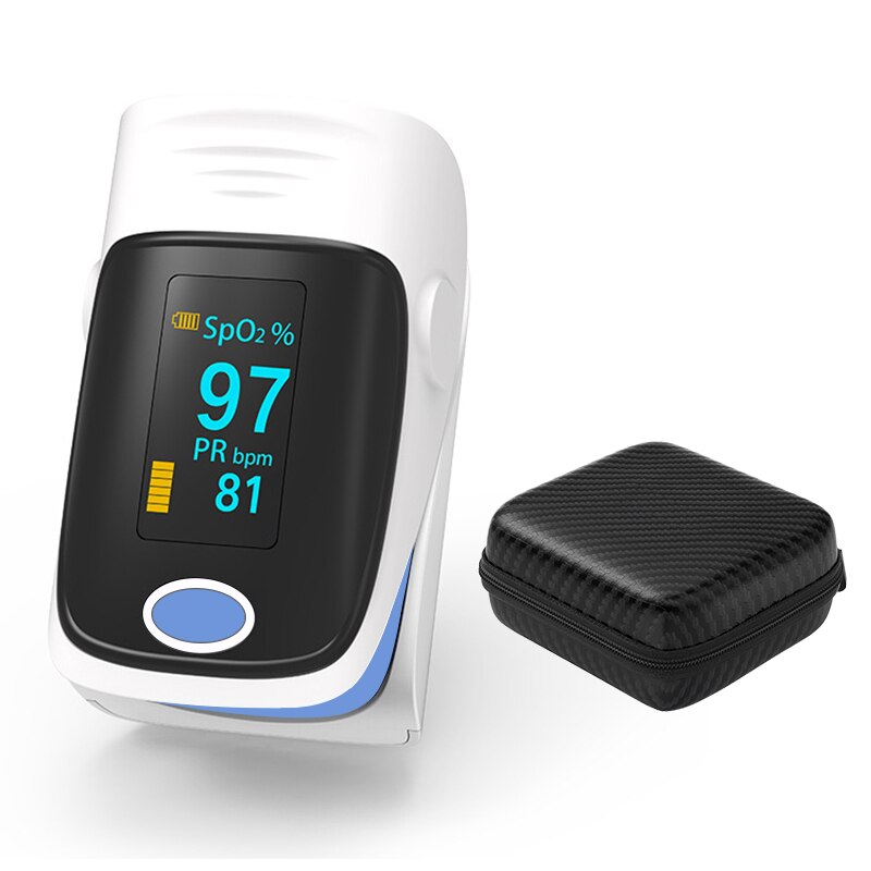 Household OLED Pulse Oximeter Finger Oximeter SpO2 PR Blood Oxygen Saturation Meter Heart Rate Monitor Health Care: Blue with Case