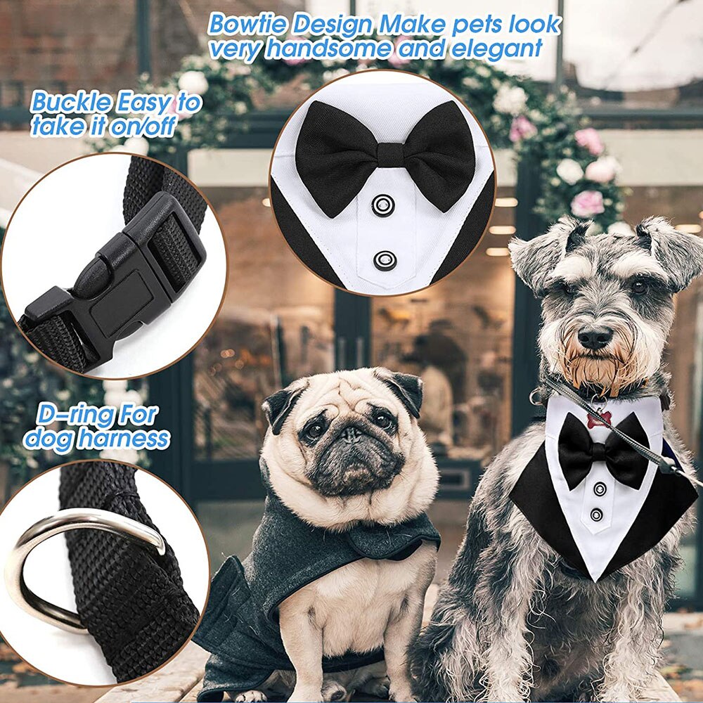Esmoquin Formal para perro, Bandana de boda con pajarita, ajustable, para cuello de Mascota, pañuelo para perros pequeños, medianos y grandes