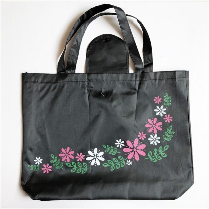 Falten Tote Einkaufstasche Frauen Männer lässig Eco wiederverwendbar Einkaufen Blume Taste Beutel fallen Reise Feste Handtasche Käufer taschen: Schwarz