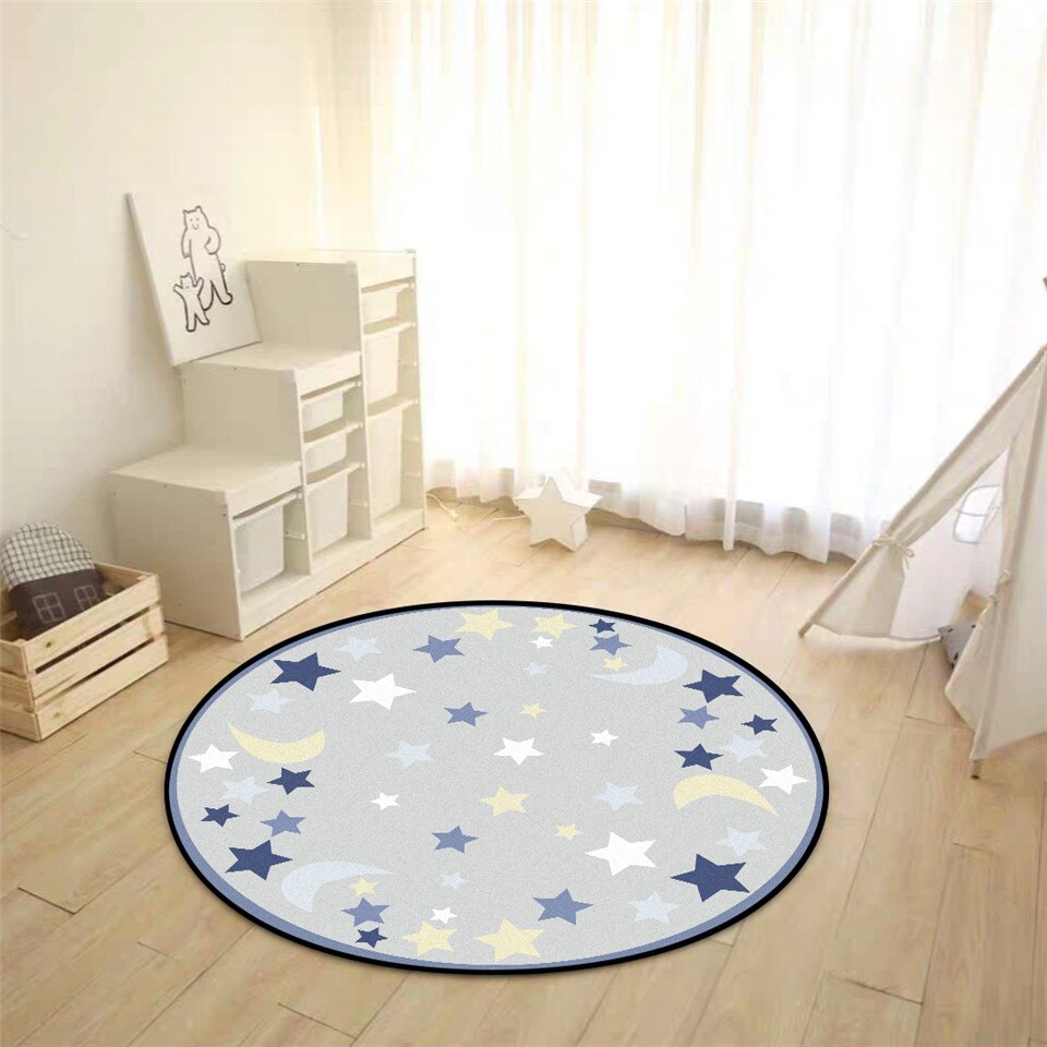 Grijs Tapijt Met Begint Ronde Tapijt Kinderkamer Cartoon Play Tapijt Voor Kinderen Nordic Slaapkamer Bed Tapijt Zachte Non- slip Mat