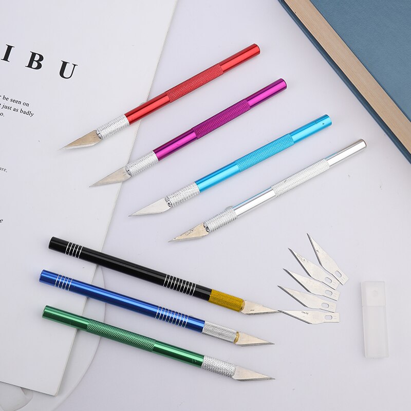MIUSIE Engraving Cutter With 5pcs Blades And 2pcs Finger Protectors Metal Handle Leather Carving Sculpture Non-Slip Safety Knife
