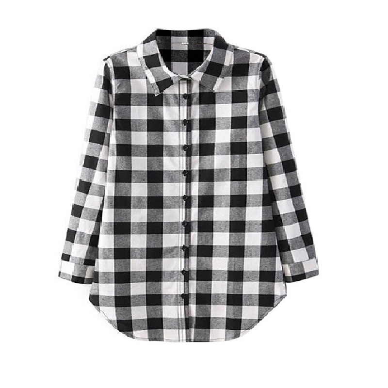 Herfst dames overhemd casual revers plus size blouses lange mouwen geruite overhemd tops dames plus size dames overhemd tops: Zwart / Xxl