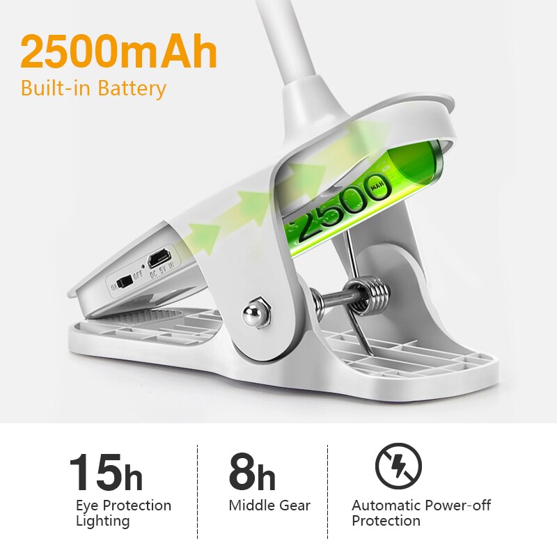 Led Clip Usb Opladen Bureaulamp Slaapkamer Werk Nachtkastje Boek Lamp Creatieve 3-Niveau Dimmen