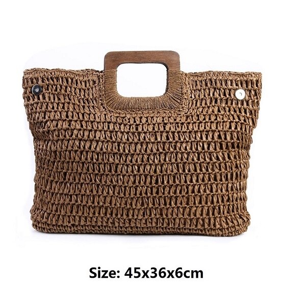 Sac à main Vintage tricoté en paille pour femme, idéal pour l'été, idéal pour la plage, idéal pour le voyage, fait à la main,: Type A Dark Brown