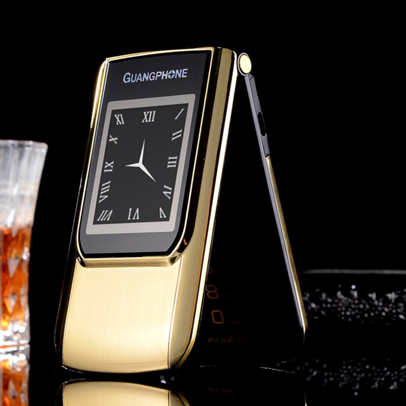 2G GMS Slim Flip Dual Screen Cheap Senior Touch Mobile Phone SOS Speed Dial Dual Sim Russian Key Cell Phone For Elder P047