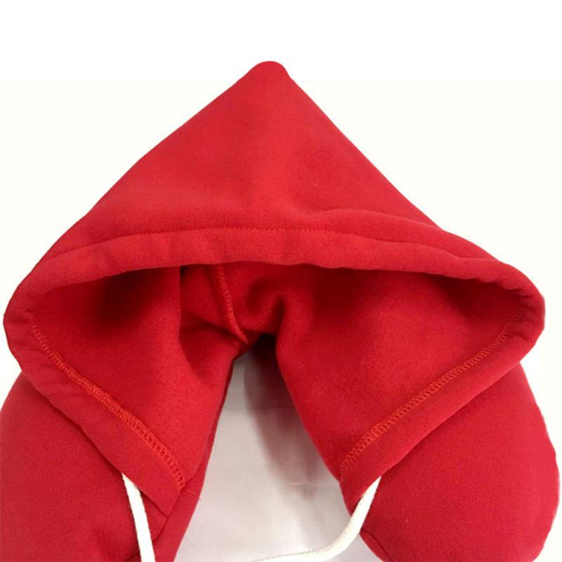 Body Nekkussen Solid Grey Dutje Katoen Deeltje Kussen Zachte Hooded U-Kussen Textiel Thuis Vliegtuig Auto Reizen Kussen accessoires: Red