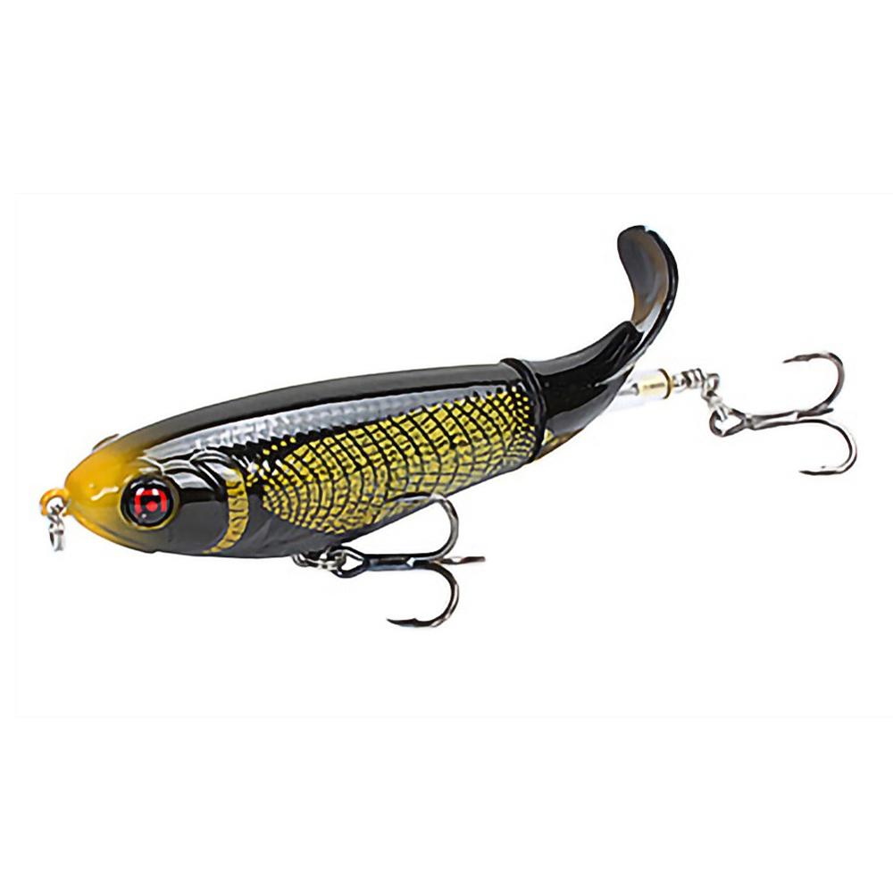 Whopper Popper Topwater Fishing Lure Artificial Hard Bait 3D Eyes Plopper With Soft Rotating Tail Fishing Tackle: E