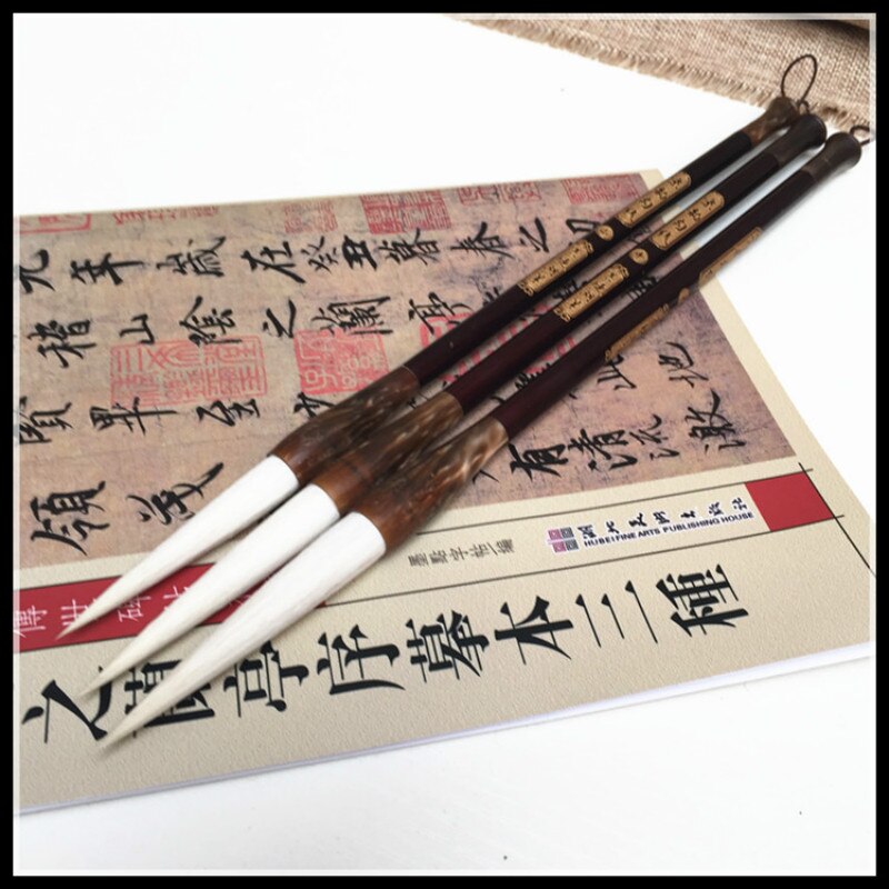 3pcs/set Chinese Calligraphy Brush Caligrafia Long Woolen Hair Cursive Script Official Script Painting Writing Brush Tinta China