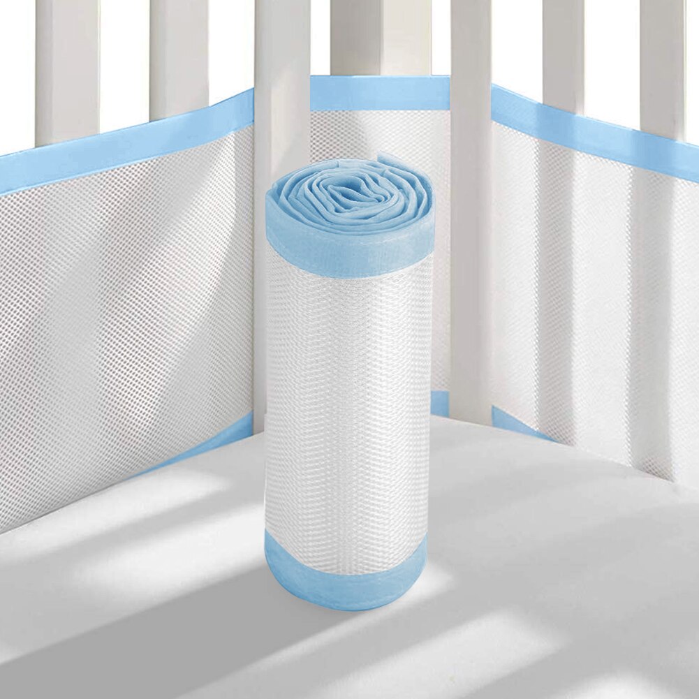 2Pcs Anti-Collision Ademend Mesh Polyester Wasbare Crib Bumper Baby Care Thuis Slaapkamer Elastische Lichtgewicht Draad Lijmen