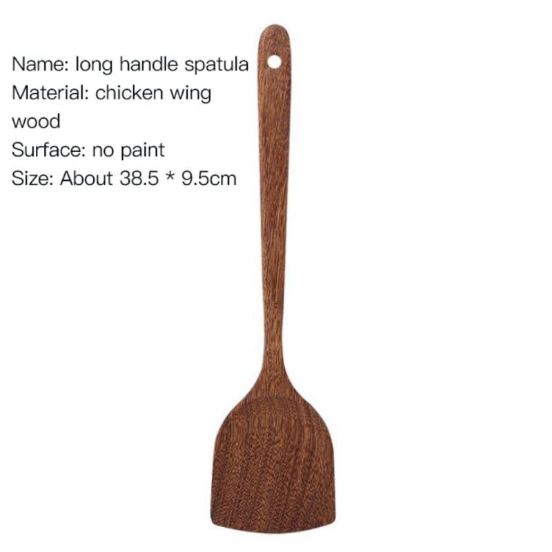Natuurlijke Houten Servies Lepel Pollepel Turner Lange Rijst Vergiet Soep Skimmer Koken Lepels Scoop Keuken Tool Set: 10