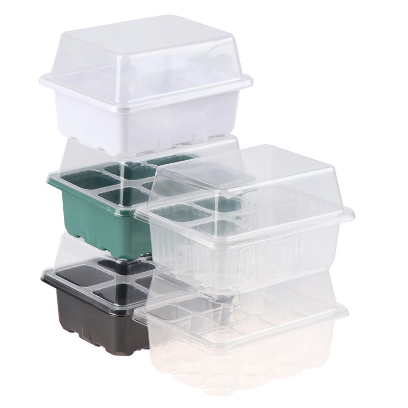 Kwekerijpotten, plantenbak, kweekbak met koepel en bodem, tuinkweekkast, tuinbenodigdheden, 6/12 plastic