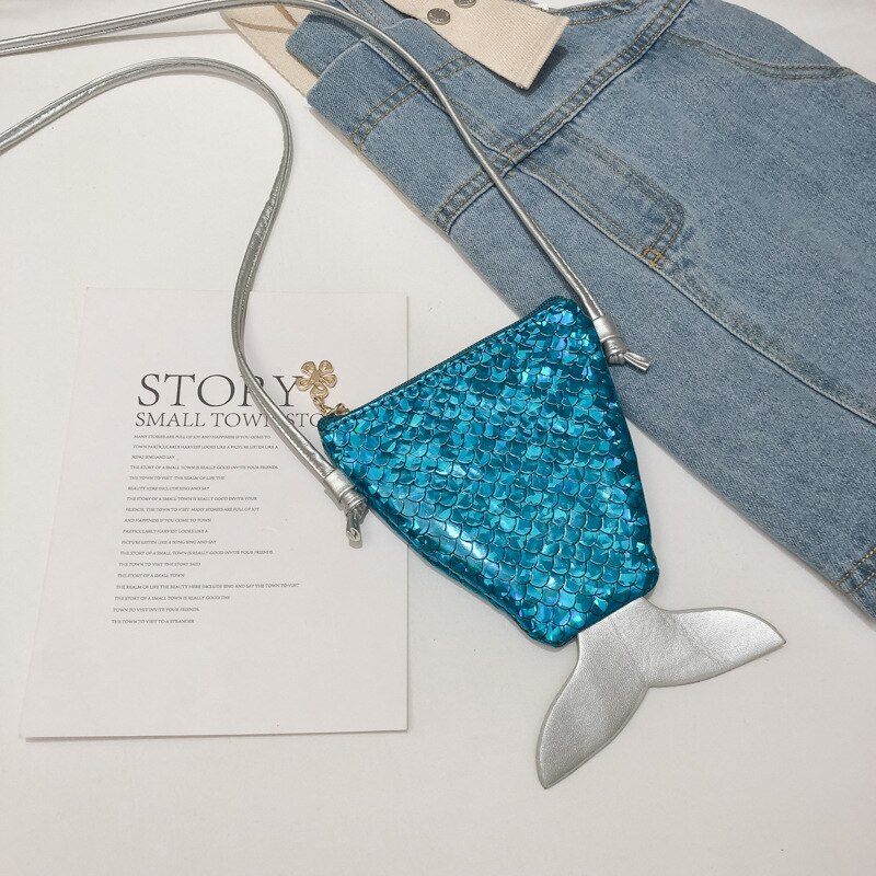 Dziewczęce torby na ramię syrenka mini Crossbody moneta torebka etui z miejscem na karty: Niebieski