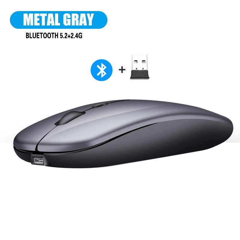 Wireless Mouse 2.4Ghz USB RGB Bluetooth 5.2 Mouse Wireless Computer Silent Mause LED Backlit Ergonomic Gaming Mouse For Laptop: Bluetooth gray