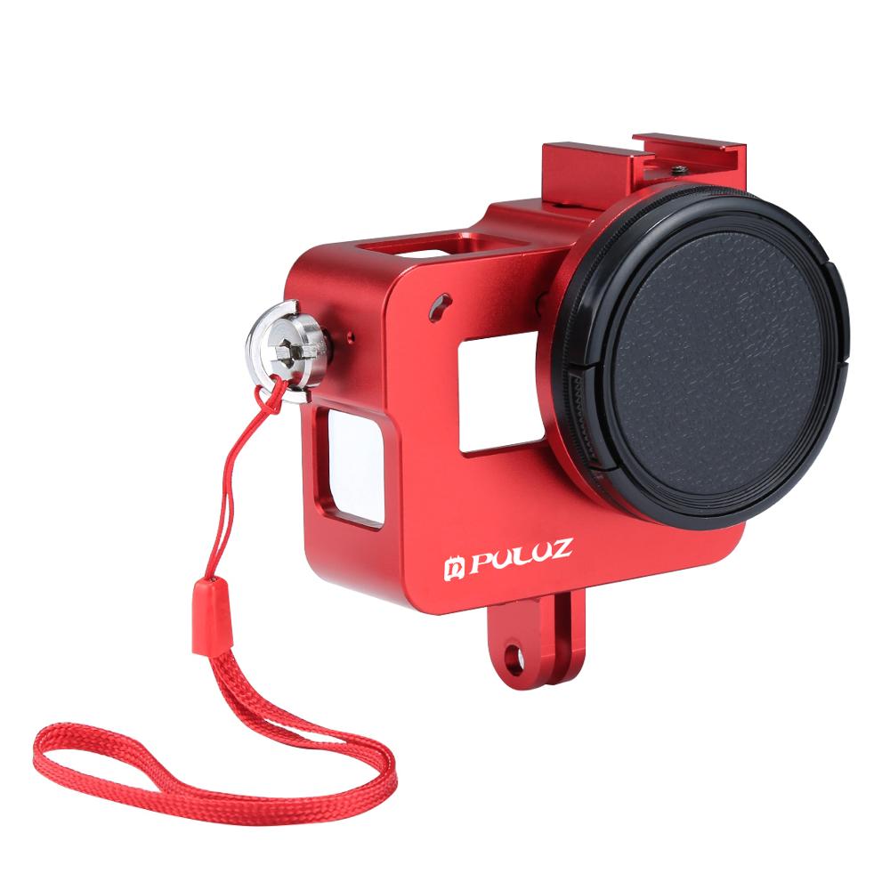 Jaula protectora de aluminio PULUZ Hero Black 7 para cámara Vlogging Cage con lente UV de 52mm para GoPro HERO ) / 7 negro/6/5: Rojo