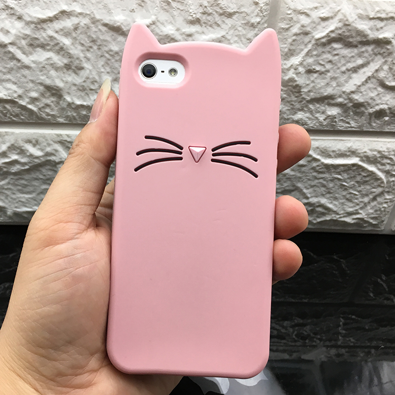 Funda para Iphone 5 5SCute silicona 3D brillo suave TPU gato fundas de teléfono Apple 6 6s 7 8 11 X XR Xs Max Fundas Coque para niña