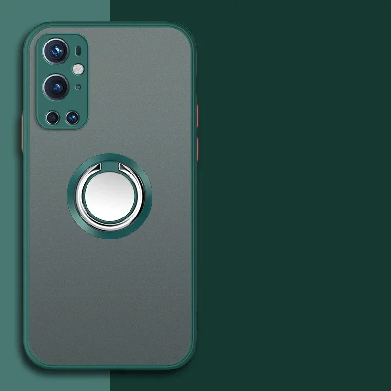 Car Magnetic Ring Holder Phone Case For OnePlus ACE 10T 10R 9R 8T 7T 7 8 9 10 11 Pro Soft TPU Bumper Matte Plastic Back Cover: green / OnePlus Ace 2 Pro