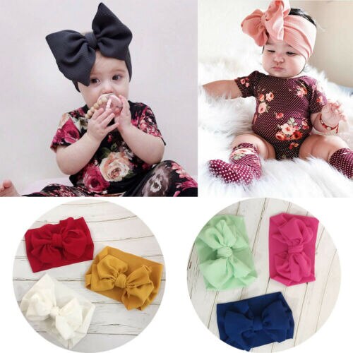 Focusnorm Baby Girls Toddler Turban Solid Headband Hair Band Bow Accessories Headwear