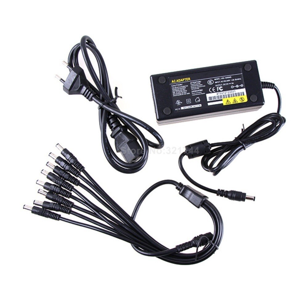 12V 5A 8CH Power Supply Adapter Work For CCTV Suveillance Camera System DC 12V Power Supply 8 Port DC + Pigtail COAT