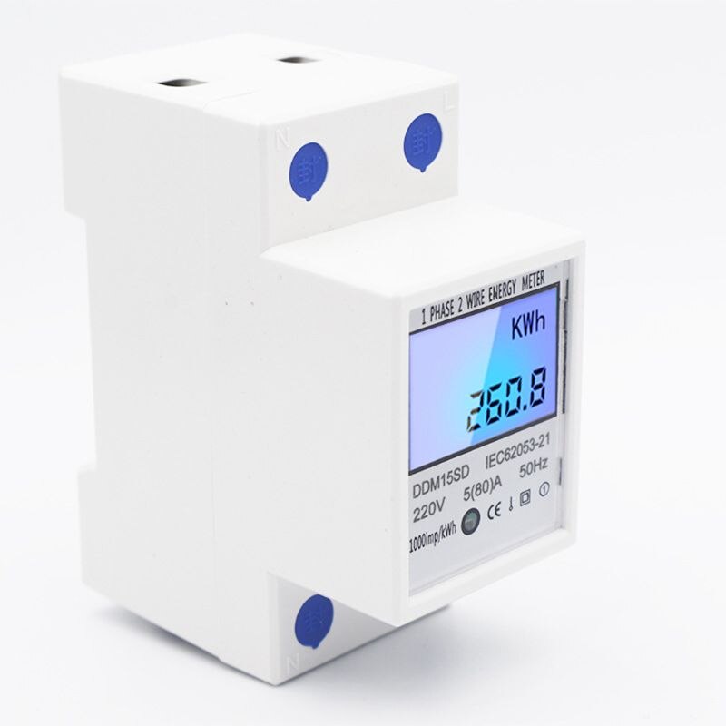 Din Rail Energy Meter DDM15SD LCD Backlight Digital Display Single Phase 2 Wire Electronic Energy KWh Meter