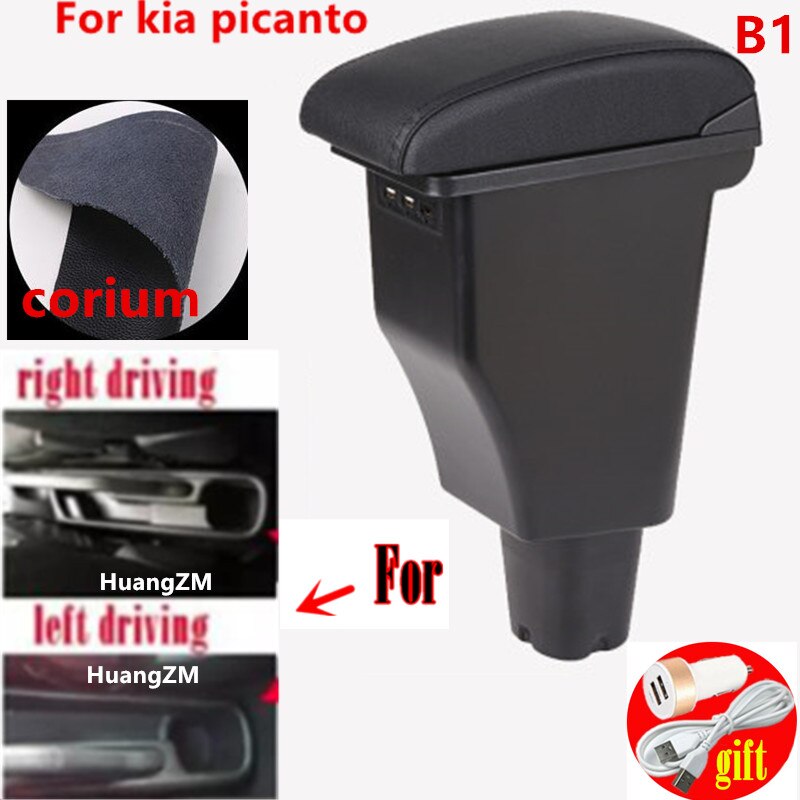 For kia picanto armrest box central Store content Storage box armrest box 3USB interface: B1 Black line 3 usb