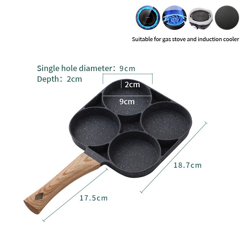WORTHBUY 4 Holes Frying Pan Pot Non-Stick Saucepan For Hamburger Egg Omelet Pancake Pan Thickened Cooking Pan Kitchen Cookware: Style B