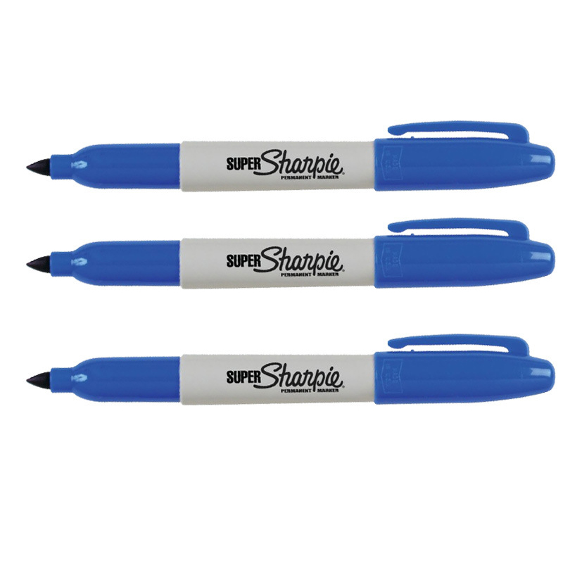 3 stks/partij Sharpie Permanent Marker SUPER Hoge Capaciteit Inkt Verf Markers voor Band CD Plastic Metaal Hout Schoolbenodigdheden: SUPER 3pcs Blue