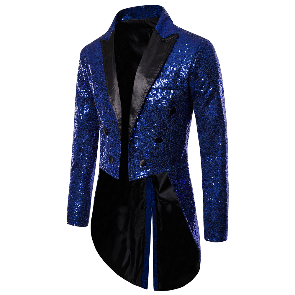 Traje de hombre con botones de lentejuelas redondas, esmoquin, espectáculo de escenario, presentador de boda, Festival de baile, celebración, cena, ropa informal para hombre, abrigo para hombre: XL / Azul