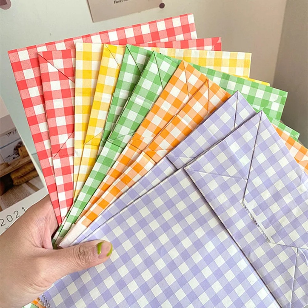 Bolsa de papel Kraft a cuadros colorida, embalaje de flores para aperitivos, galletas y dulces, bolsa de almacenamiento Vertical, de de cumpleaños y boda, 5/10 Uds.