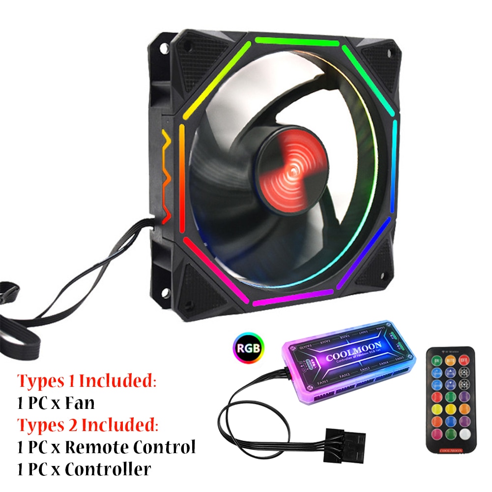 12cm Chassis RGB Adjust Accessories Computer Case Fan Universal Controller Low Noise Hydraulic Bearing Remote Control LED Lamp
